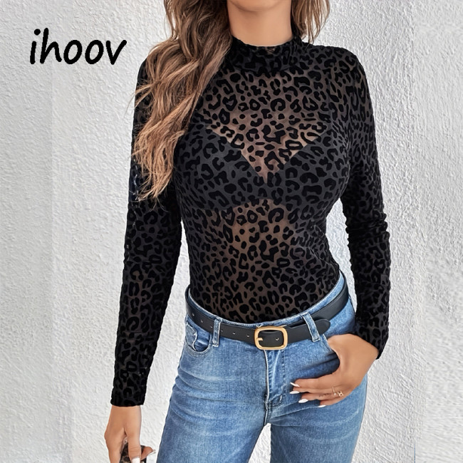 Stand Collar Sheer Mesh Layering Top for Women