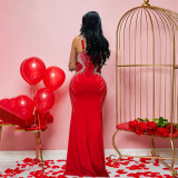 Seductive Spaghetti Strap V-Neck Rhinestone Bodycon Maxi Dress