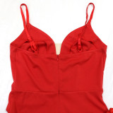 Trendy Ruffled Hem Spaghetti Strap Solid Color Mini Dress