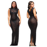 Chic Rhinestone-Embellished Sexy Bodycon Midi Dress