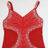 Seductive Spaghetti Strap V-Neck Rhinestone Bodycon Maxi Dress
