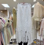 Sweet macaron mid-length skirt with embroidered fringe hem solid color women's skirt
