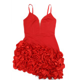 Trendy Ruffled Hem Spaghetti Strap Solid Color Mini Dress