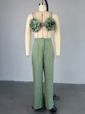 Sweet & Fresh Strapless Crop Top with High-Waisted Straight-Leg Pants Two-Piece Set
