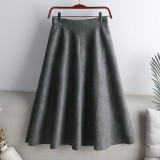 Solid Color Fashion Suede Midi Skirt