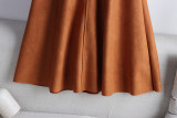 Solid Color Fashion Suede Midi Skirt