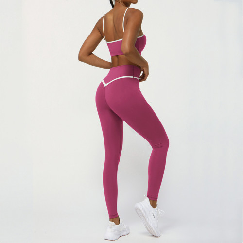 Barely There Feel and Cross-Waist Leggings Color-Block Yoga Set