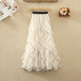 Ruffled Hem Midi A-Line Tulle Skirt