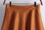 Solid Color Fashion Suede Midi Skirt