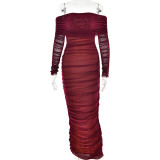 Elegant Mesh One-Shoulder Ruched Bodycon Dress