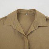 Khaki Cotton-Linen Shirt and Shorts Set
