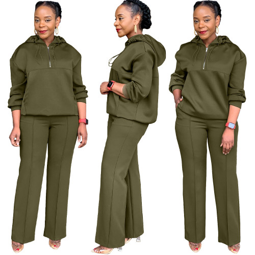 Relaxed Fit Solid Color Hooded Drawstring Set with Pockets