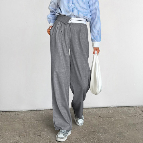 Color-Blocked Grey Casual Suit Pants