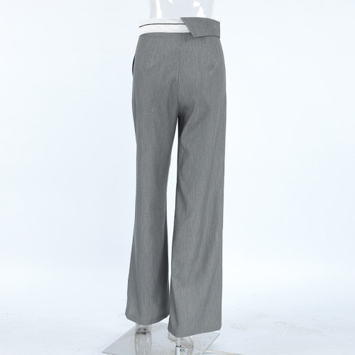 Color-Blocked Grey Casual Suit Pants