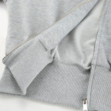 Grey Shoulder Pad Sweatshirt and Wide-Leg Pants Set