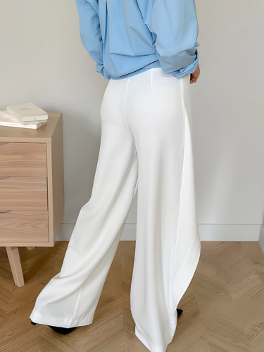 Asymmetrical Design White High-Waisted Wide-Leg Trousers
