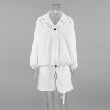 2025 Spring Lantern Sleeve Polo Shirt and Shorts Set