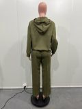 Relaxed Fit Solid Color Hooded Drawstring Set with Pockets