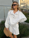 2025 Spring Lantern Sleeve Polo Shirt and Shorts Set