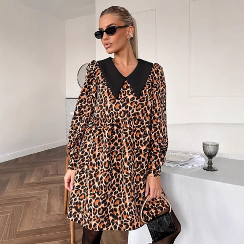 ihoov Leopard Print Long Sleeve Dress