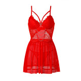 esh and Lace Heart Pendant Lingerie Set with Metallic Chains