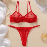 Velvet Heart-Shaped Mesh Lingerie Set