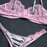 Lace Mesh Color-Block Sexy Sheer Underwire Bra Set