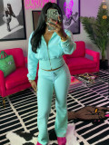 Women Casual Zipper Long Sleeve Hoodies and Pant two-piece Set