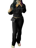 Women Casual Zipper Long Sleeve Hoodies and Pant two-piece Set