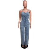 Women Casual Sexy Suspender Denim Jumpsuit