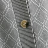 V-Neck Loose-Fit Diamond Pattern Knit Cardigan