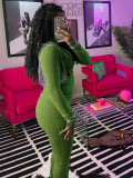 Women Sports Casual Zipper Top and Bell Bottom Pants Two-piece Set