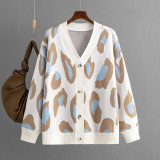 Vibrant Leopard Print Knit Cardigan Sweater for Women