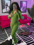 Women Sports Casual Zipper Top and Bell Bottom Pants Two-piece Set