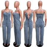 Women Casual Sexy Suspender Denim Jumpsuit