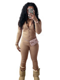 Women Sports Casual Zipper Top and Bell Bottom Pants Two-piece Set