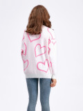 Round Neck Heart Color Block Knit Sweater