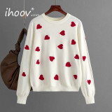 Heart Pattern Pullover Knit Sweater for Women