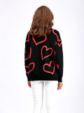 Round Neck Heart Color Block Knit Sweater