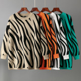 Round Neck Zebra Print Fashion Knit Pullover Sweater