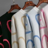 Round Neck Heart Color Block Knit Sweater