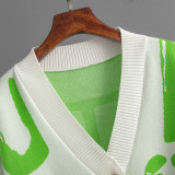 Letter Jacquard Knit Cardigan for women's sweaters