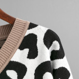 Leopard Print Patchwork Knit Pullover Sweater