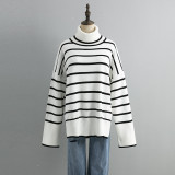 Striped High Neck Loose Fit Sweater for Women