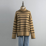 Striped High Neck Loose Fit Sweater for Women