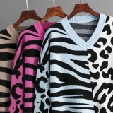 Leopard Print Patchwork Knit Pullover Sweater