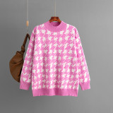 Houndstooth Knit Pullover Sweater