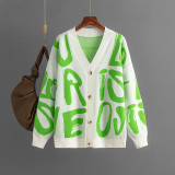 Letter Jacquard Knit Cardigan for women's sweaters
