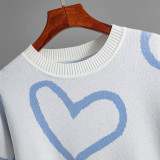 Round Neck Heart Color Block Knit Sweater