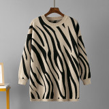 Round Neck Zebra Print Fashion Knit Pullover Sweater